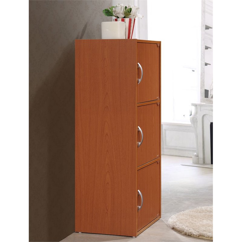 Hodedah 3 Shelf 3 Door Multi-Purpose Wooden Bookcase in Cherry Finish