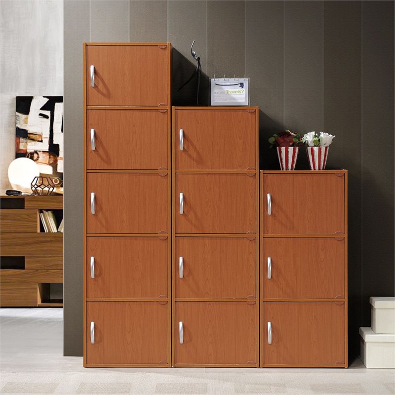 Hodedah 3 Shelf 3 Door Multi-Purpose Wooden Bookcase in Cherry Finish