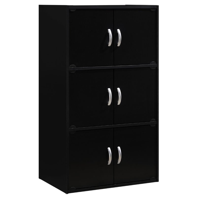 Hodedah 3 Shelf 6 Door Multi-Purpose Wooden Bookcase in Black Finish