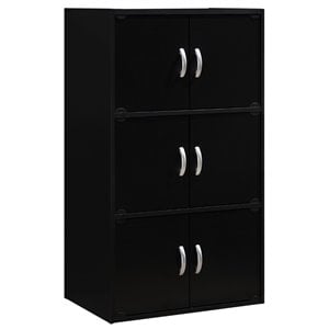 Hodedah 3 Shelf 6 Door Multi-Purpose Wooden Bookcase in Black Finish