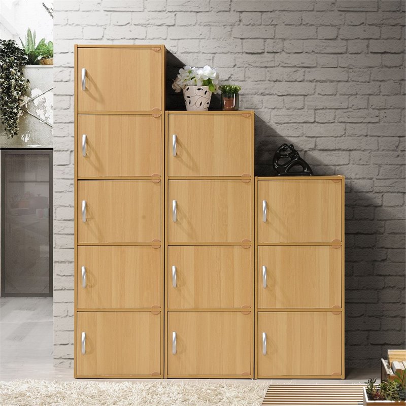 Hodedah 4 Shelf 4 Door Multi-Purpose Wooden Bookcase in Beige Finish