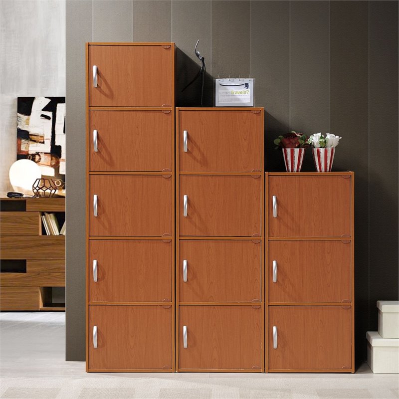 Hodedah 4 Shelf 4 Door Multi-Purpose Wooden Bookcase in Cherry Finish