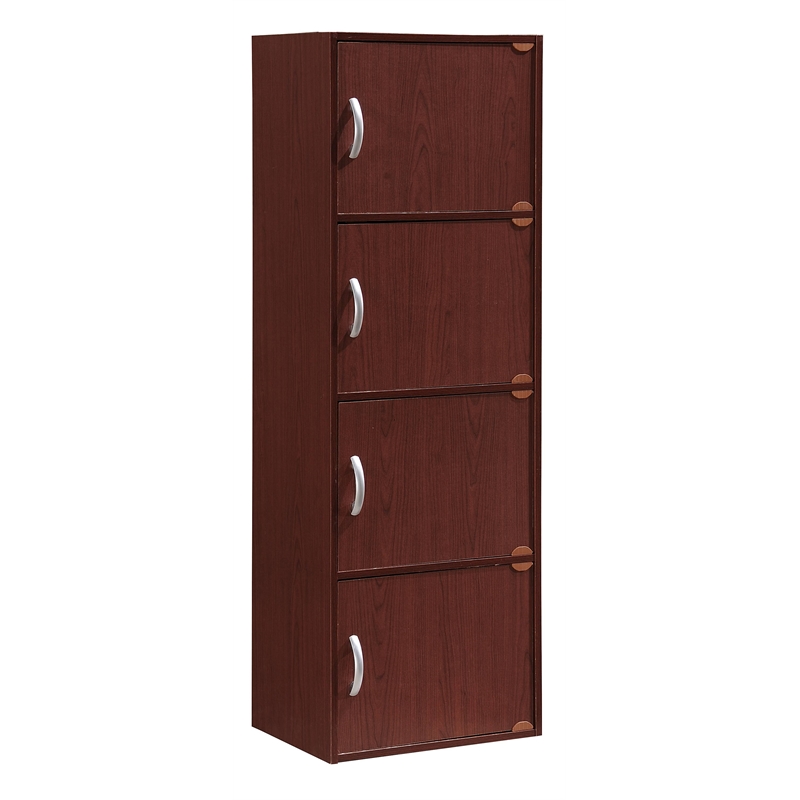 Hodedah 4 Shelf 4 Door Multi-Purpose Wooden Bookcase in Mahogany Finish