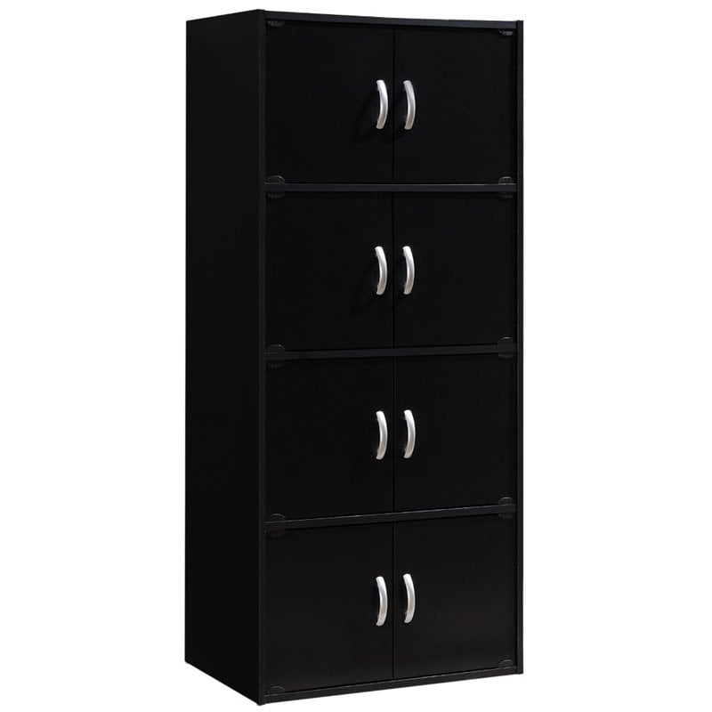 Hodedah 4 Shelf 8 Door Versatil Wooden, Hodedah Import 4 Shelf Bookcase Cabinet Black