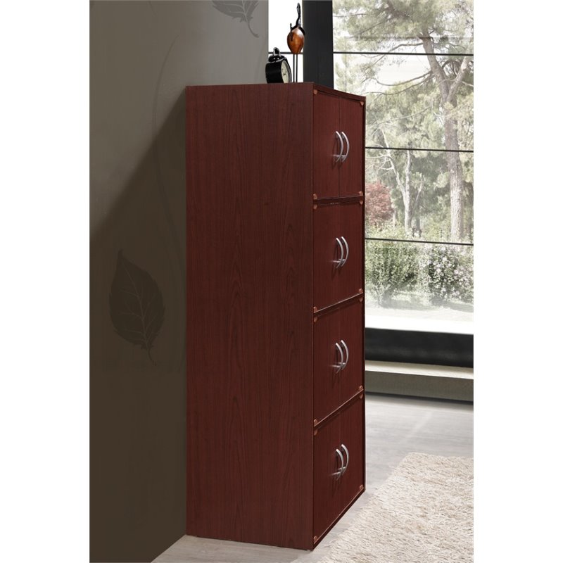 Hodedah 4 Shelf 8 Door Versatil Wooden Bookcase Cabinet in Mahogany Finish