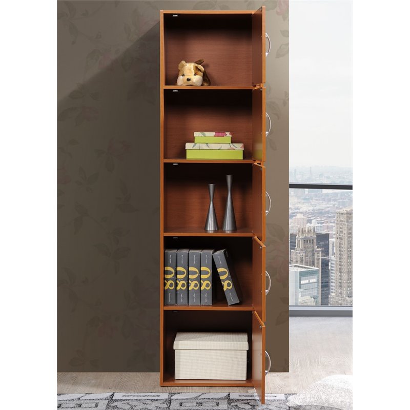 Hodedah 5 Shelf Door Bookcase In Cherry