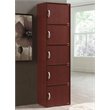 Hodedah 5 Shelf 5 Door Multi-Purpose Wooden Bookcase in Mahogany Finish