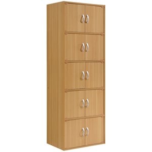 Hodedah 5 Shelf 10 Door Multi-Purpose Wooden Bookcase in Beige Finish