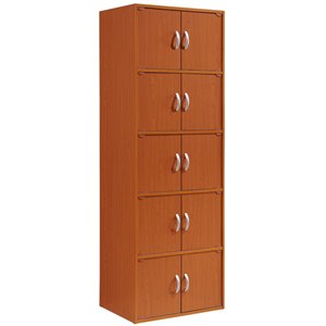 Hodedah 5 Shelf 10 Door Multi-Purpose Wooden Bookcase in Cherry Finish