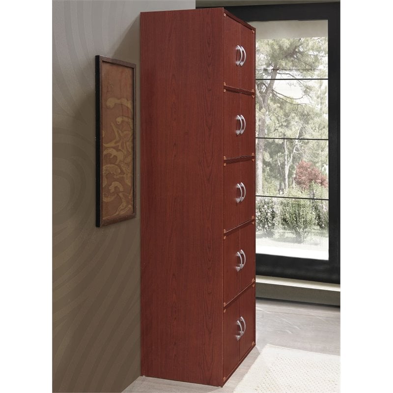 Hodedah 5 Shelf 10 Door Multi-Purpose Wooden Bookcase in Mahogany Finish
