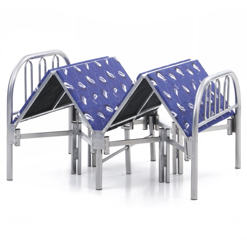 Hodedah Folding Bed with Headboard-Footboard and Metal Frame in Silver Finish