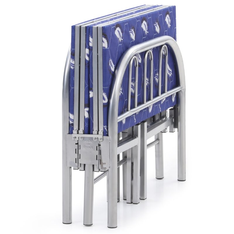 Hodedah Folding Bed with Headboard-Footboard and Metal Frame in Silver Finish