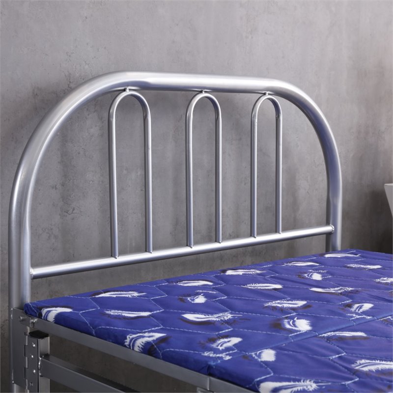 Hodedah Folding Bed with Headboard-Footboard and Metal Frame in Silver Finish