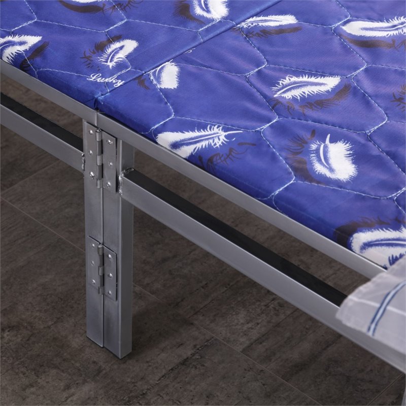Hodedah Folding Bed with Headboard-Footboard and Metal Frame in Silver Finish