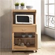 Hodedah Microwave Contemporary Wooden Kitchen Cart in Beige Finish