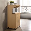 Hodedah Microwave Contemporary Wooden Kitchen Cart in Beige Finish