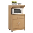 Hodedah Microwave Contemporary Wooden Kitchen Cart in Beige Finish