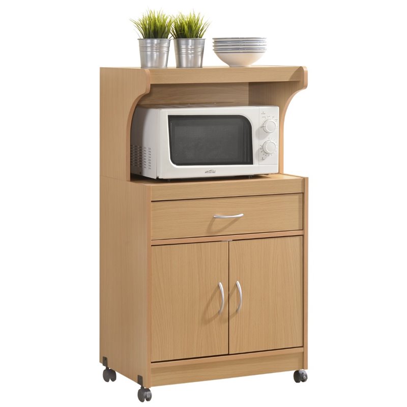 Hodedah Microwave Kitchen Cart in Beech HIK72 BEECH