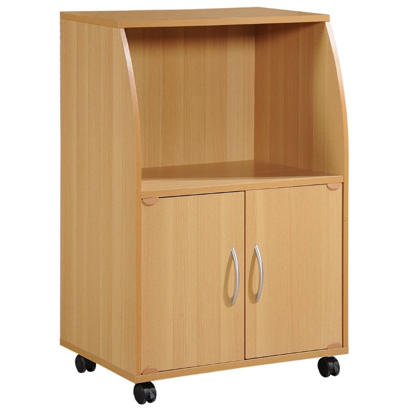 Hodedah Modern Wooden Microwave Kitchen Cart in Beige Finish