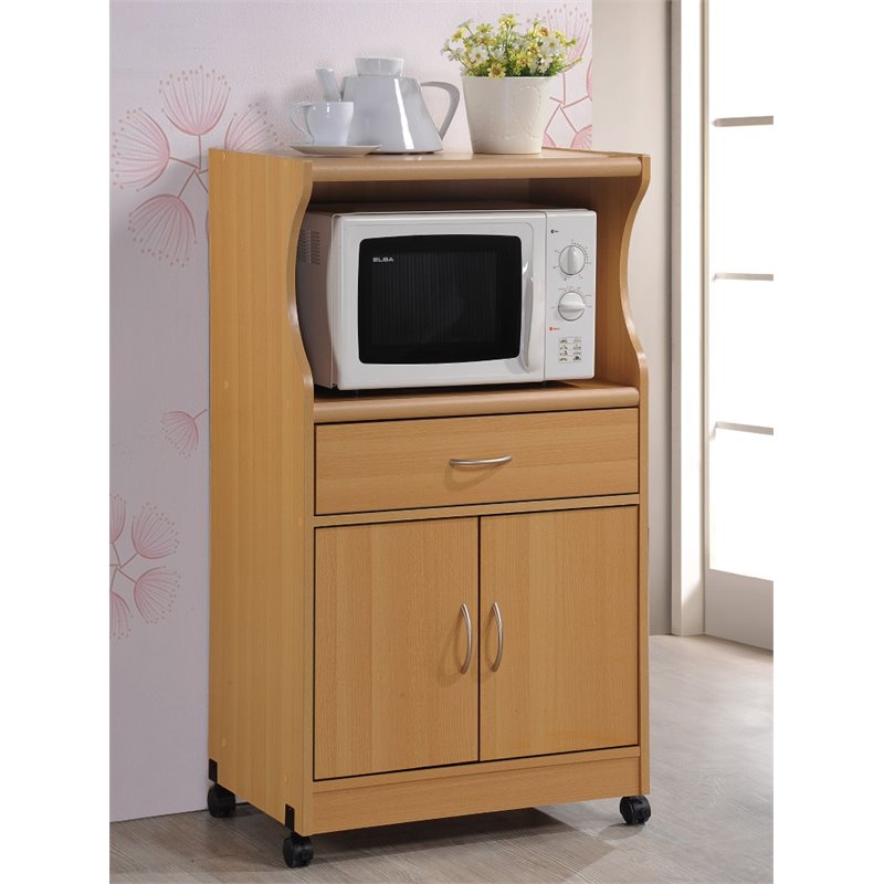 Hodedah Microwave Kitchen Cart in Beech - HIK77 BEECH