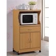 Hodedah Microwave Contemporary Wooden Kitchen Cart in Beige Finish