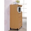 Hodedah Microwave Contemporary Wooden Kitchen Cart in Beige Finish