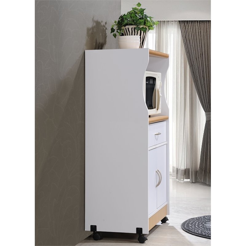 Hodedah Microwave Contemporary Wooden Kitchen Cart in White Finish