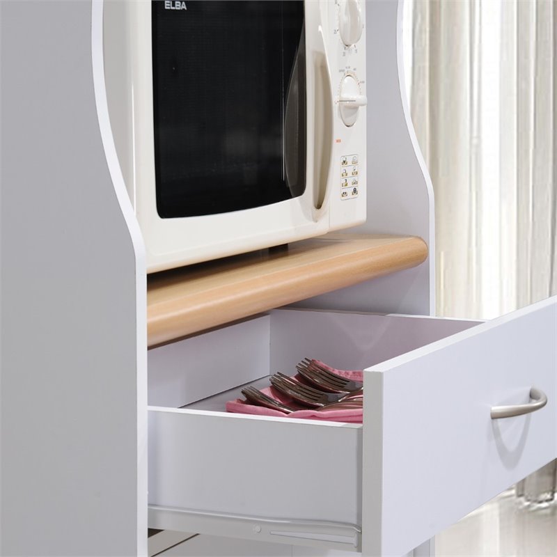 Hodedah Microwave Contemporary Wooden Kitchen Cart in White Finish
