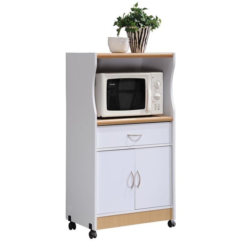 Hodedah Microwave Contemporary Wooden Kitchen Cart in White Finish