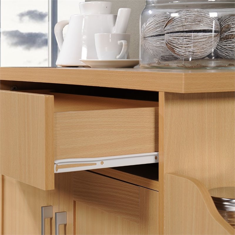 Hodedah Kitchen Island with Spice Rack plus Towel Holder in Beige Wood
