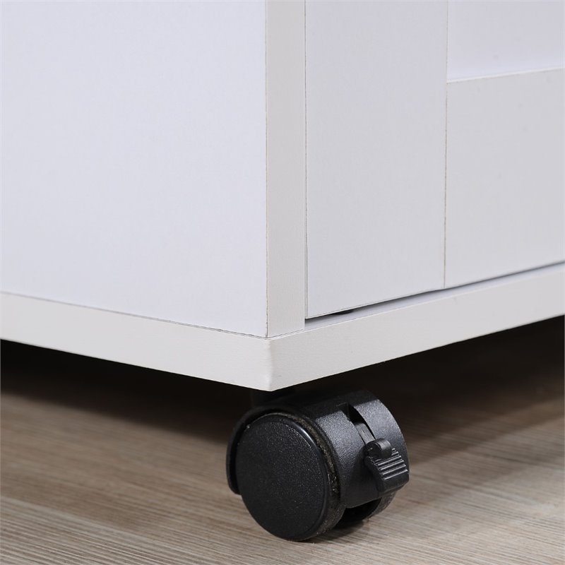 Hodedah Kitchen Island with Spice Rack plus Towel Holder in White Wood