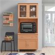 Hodedah Kitchen Cabinet with Top and Bottom Enclosed Cabinet Space in Beige Wood