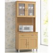 Hodedah Kitchen Cabinet with Top and Bottom Enclosed Cabinet Space in Beige Wood