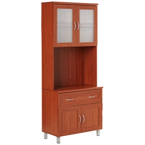 Hodedah Kitchen Cabinet with Top / Bottom Enclosed Cabinet Space in Cherry Wood