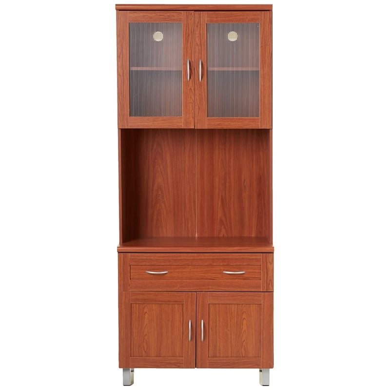 Hodedah Kitchen Cabinet with Top / Bottom Enclosed Cabinet Space in Cherry Wood