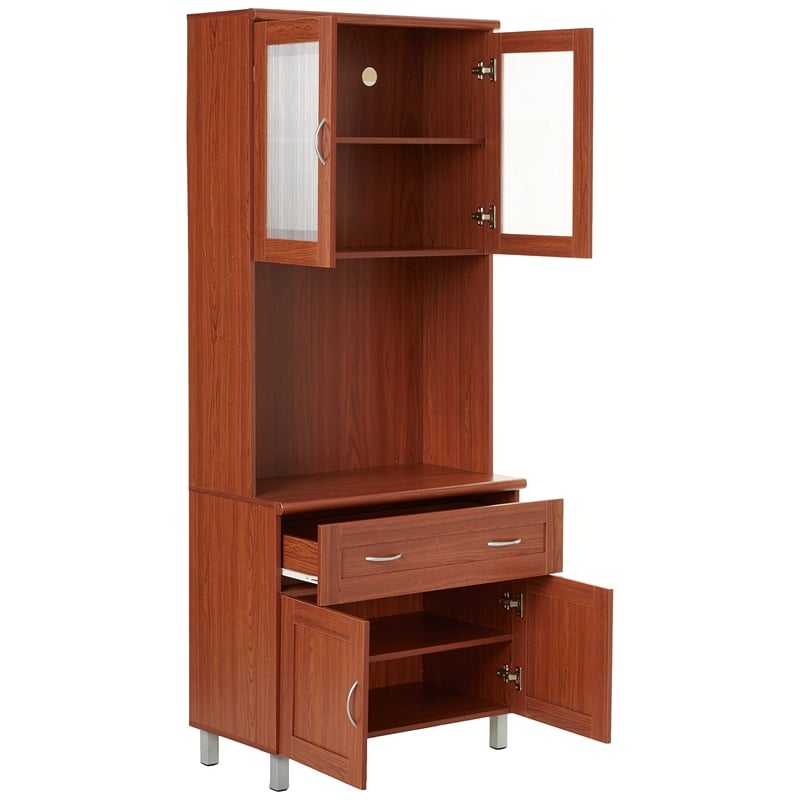 Hodedah Kitchen Cabinet with Top / Bottom Enclosed Cabinet Space in Cherry Wood