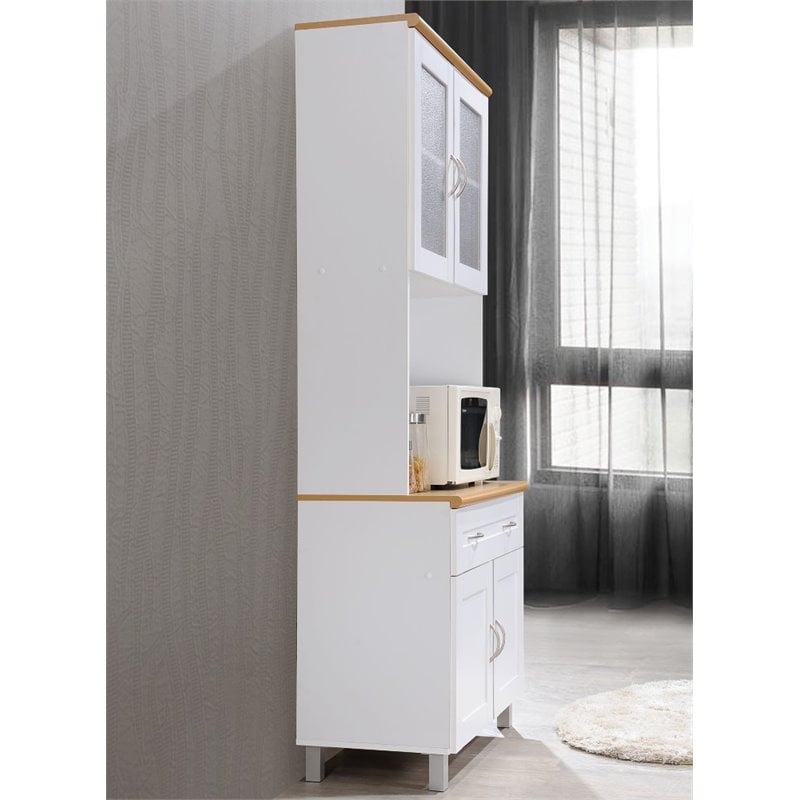 Hodedah Kitchen Cabinet with Top and Bottom Enclosed Cabinet Space in White Wood