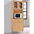 Hodedah Kitchen China with 4-Door 1-Drawer and Microwave Space in Beige Wood