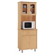 Hodedah Kitchen China with 4-Door 1-Drawer and Microwave Space in Beige Wood