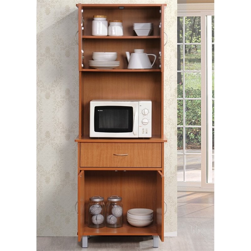 Hodedah Kitchen China with 4-Door 1-Drawer and Microwave Space in Cherry Wood