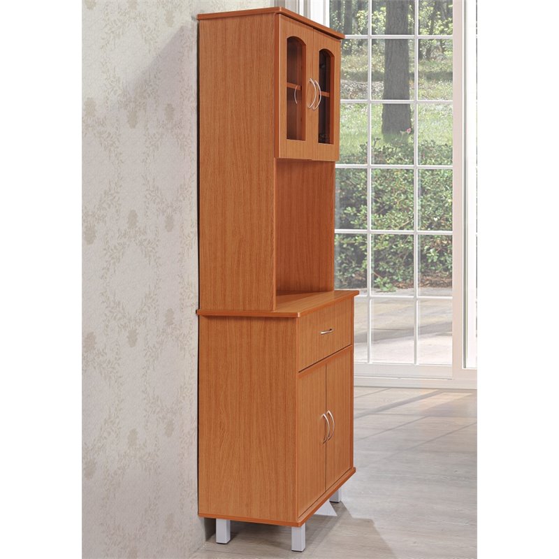 Hodedah Kitchen China with 4-Door 1-Drawer and Microwave Space in Cherry Wood