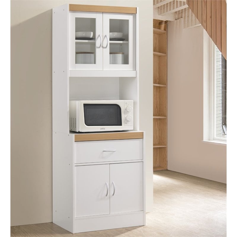 Hodedah Kitchen Cabinet with 1 Drawer plus Space for Microwave in White Wood