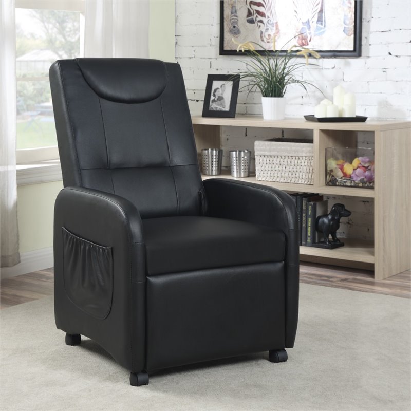 Hodedah Single Recliner on Wheels Upholstered with Vinyl Leather in Black Finish Cymax Business