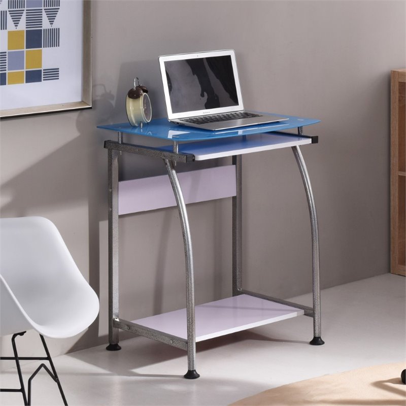 Hodedah Tempered Glass Top Laptop Desk in Blue Cymax Business