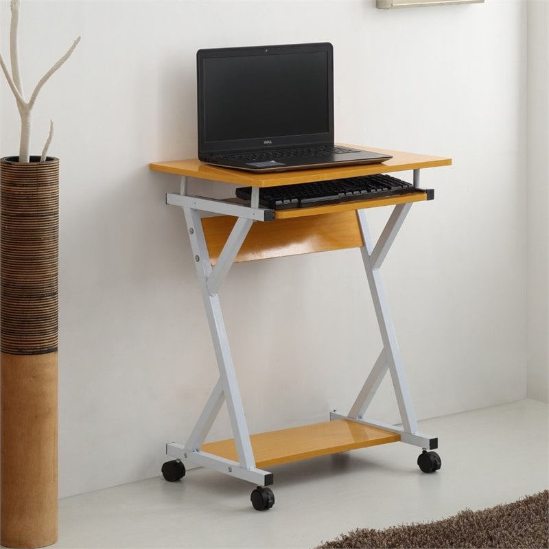 Hodedah Wood Top Laptop Desk on Wheels with Pullout Keyboard Tray in