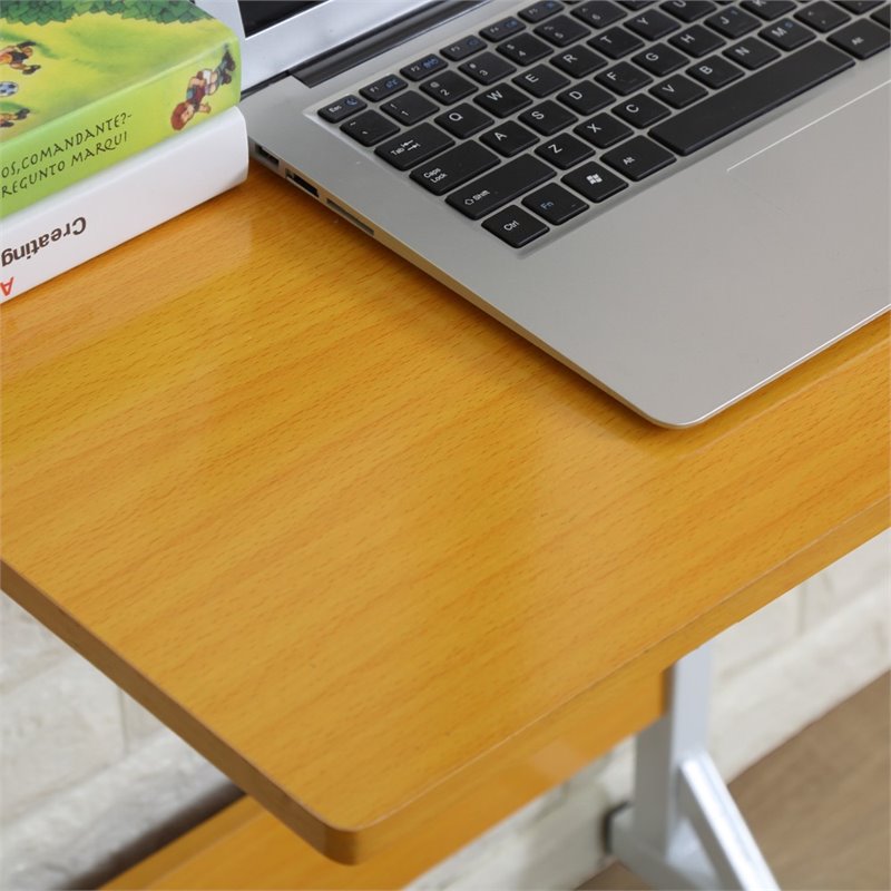 Hodedah Adjustable Height Wood Top Laptop Desk on Wheels in Beige