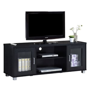 Hodedah 57&quot Wide 2-Door 2-Shelf Wooden Entertainment Center in Black Finish