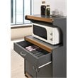 Hodedah Microwave Contemporary Wooden Kitchen Cart in Grey-Oak Finish