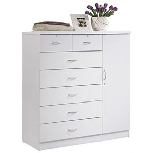 Hodedah 7 Drawer Chest with Locks on 2 Drawers and 1 Door in White Wood