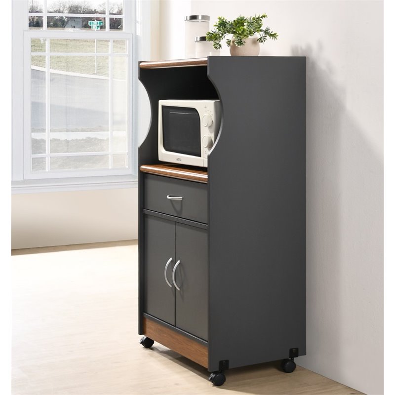Hodedah Microwave Contemporary Wooden Kitchen Cart in Grey Oak Finish Homesquare